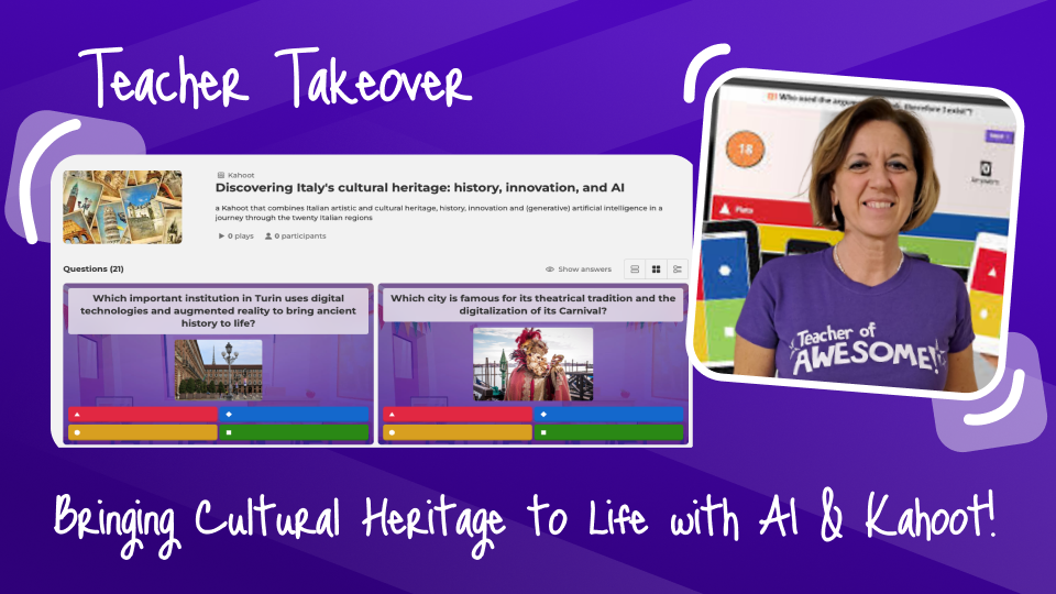 "Teacher Takeover" text with Ambassador headshot and kahoot profile screen